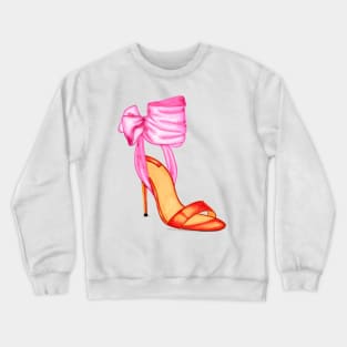 Pink Orange Women's Open Toe Heels Crewneck Sweatshirt